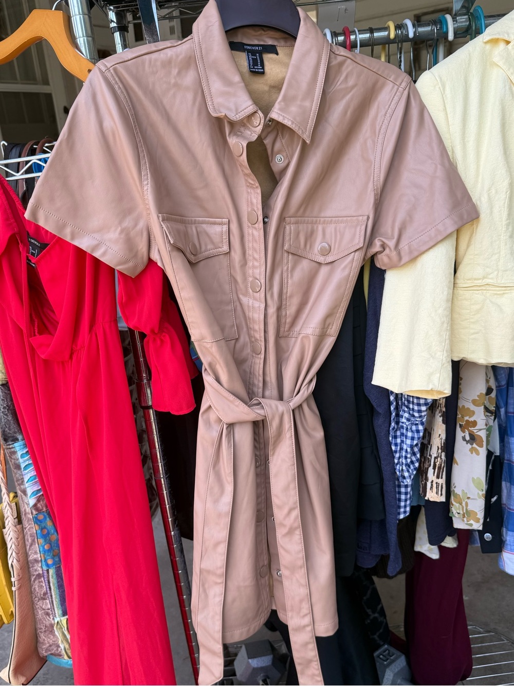 Forever 21 Taupe Belted Short Sleeve Shirt Dress